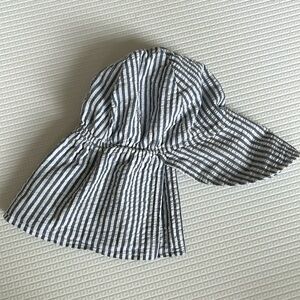 Toddler Beach Hat Flap Happy Large Chambray Stripe Seersucker UPF 50+